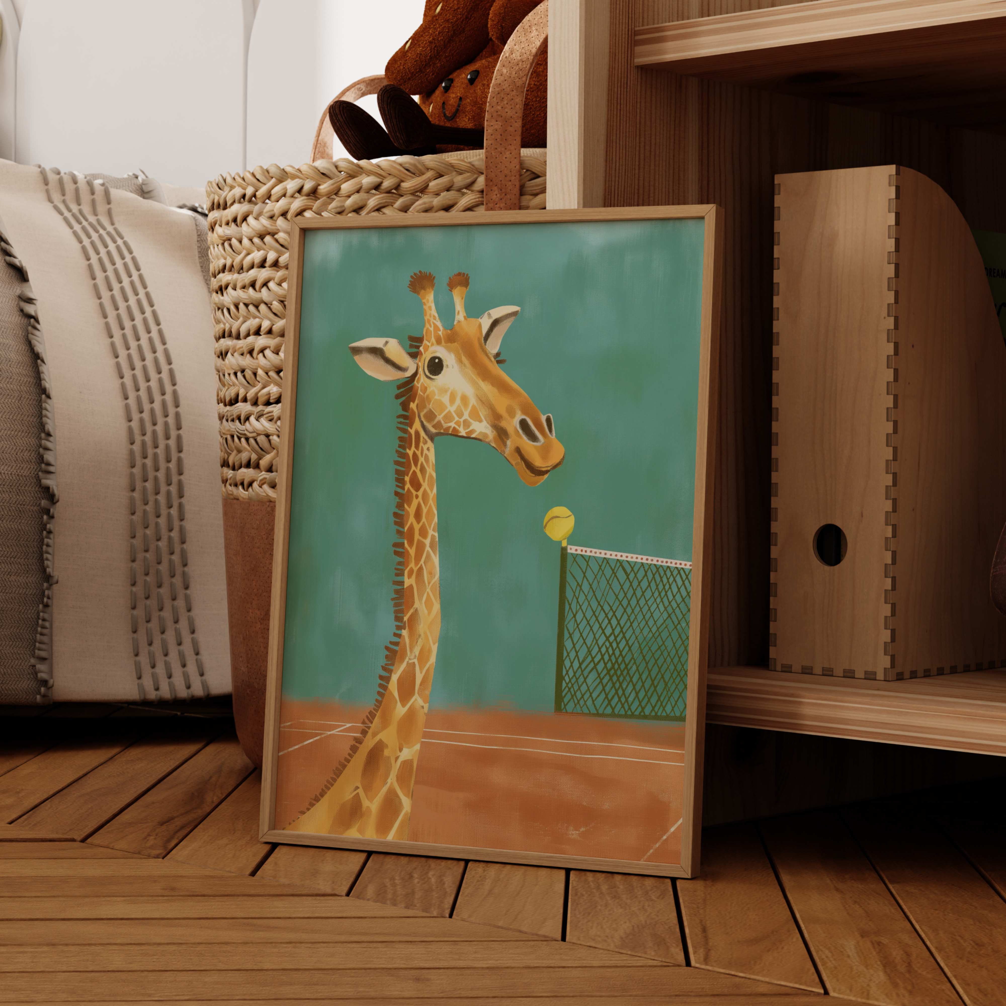 Girafa jogadora de tênis